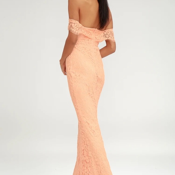 NWT Lulus Romantic Heart Blush Pink Lace Off-the-Shoulder Maxi Dress Sz Small - Picture 3 of 8